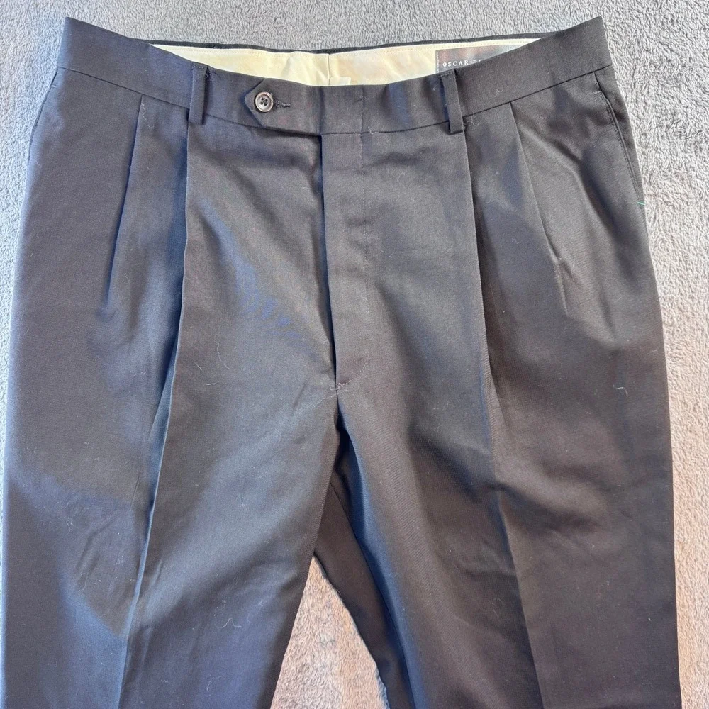 Oscar de la Renta Mens Black 100% Wool‎ Pleated Cuffed Dress Pants 36W 32L J177